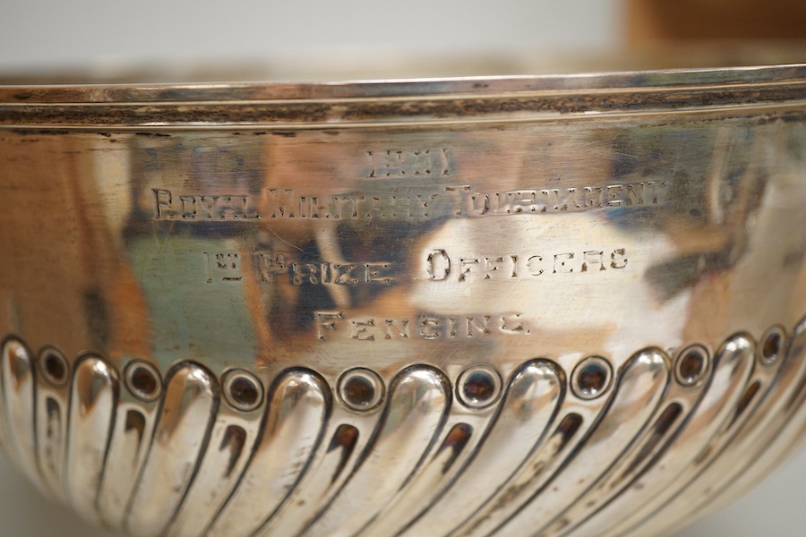 A late Victorian silver presentation rose bowl, height 16.4cm., weight approx. 23.84ozt
